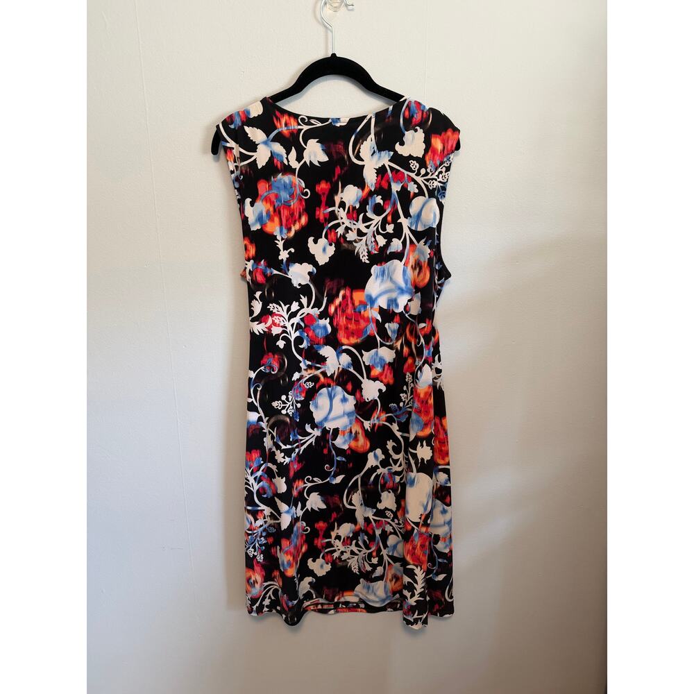 Dana Buchman Floral Printed Faux Wrap Dress size Large Black Pink White and Blue - Picture 9 of 9